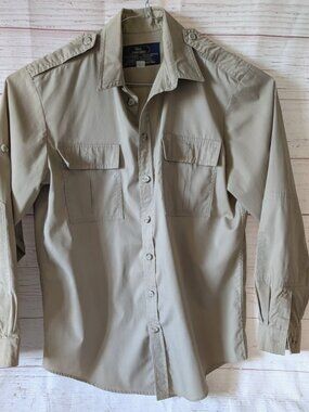 VTG Tilley Endurables Men's Shirt Khaki Long Sleeve Button Up Sz L Made InCanada